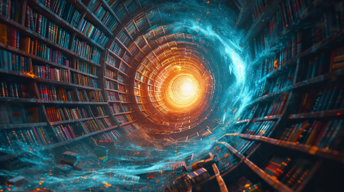 Colorful book vortex drawing with glowing center, inspiring knowledge. Colorful book vortex drawing with glowing center, inspiring knowledge.