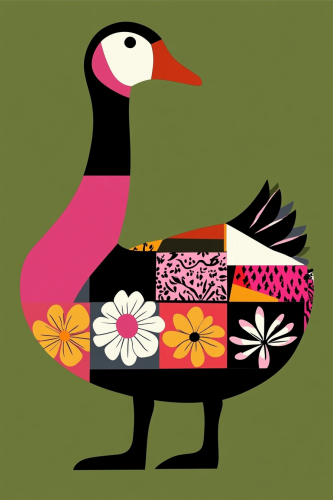 Colorful goose with flowers on green background
