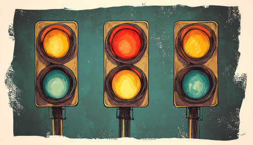 Colorful hand-drawn traffic light with three lights
