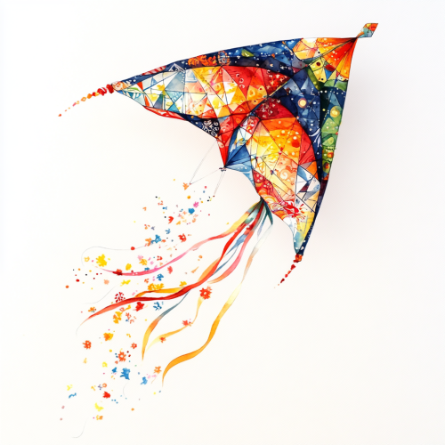Colorful kite with geometric patterns floats gracefully