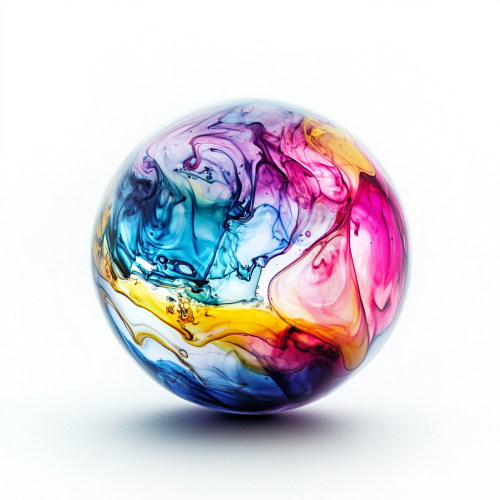 Colorful liquid sphere with sentient inks in patterns.