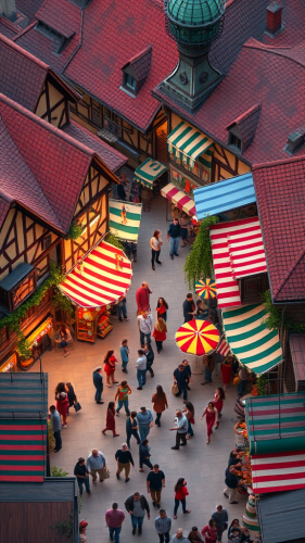 Colorful medieval village carnival in Pixar 3D style. Colorful medieval village carnival in Pixar 3D style.
