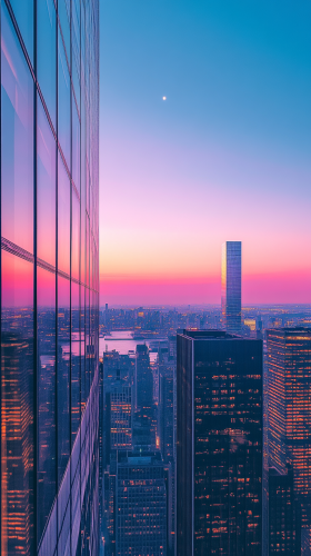 Colorful sky with star and gentle waves