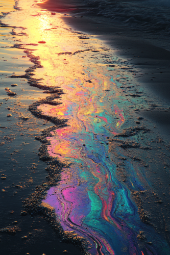 Colorful sunset beach with surreal water art