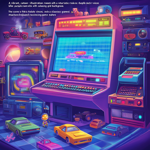 Colorful vintage room with classic arcade game