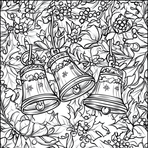 Coloring book: Christmas bell with holly and balls