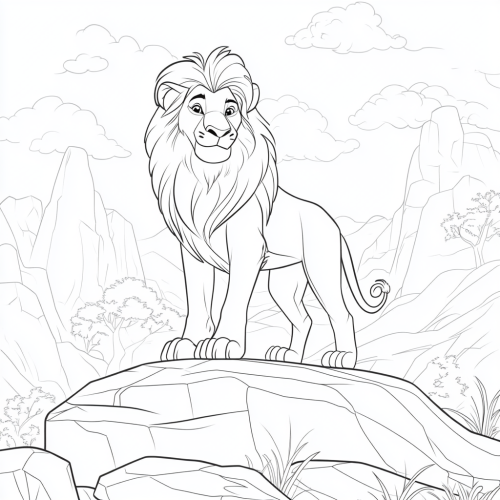 Coloring page of iconic Lion King scene.