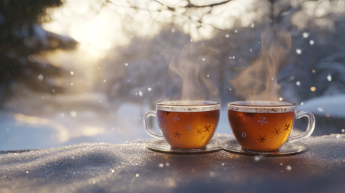 Comforting Black Tea in Snowy Winter Setting