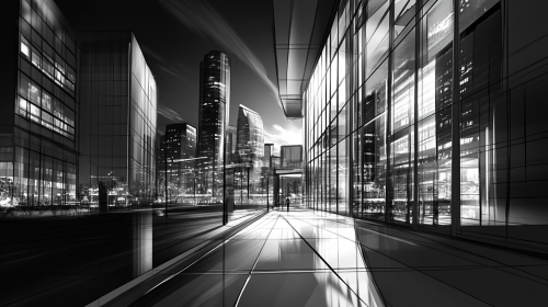Commercial building downtown with refracted light in foreground.