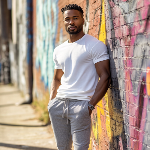 Confident Black Man in Urban Setting- Modern Fashion 