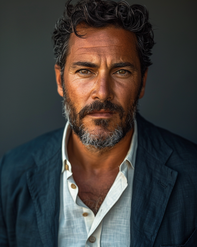 Middle aged Brazilian man wearing a suit