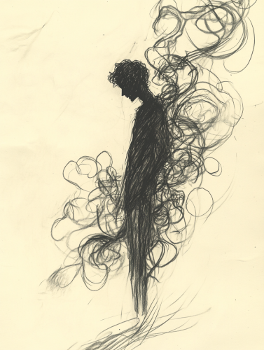 Confident Figure in Chaotic World Sketch