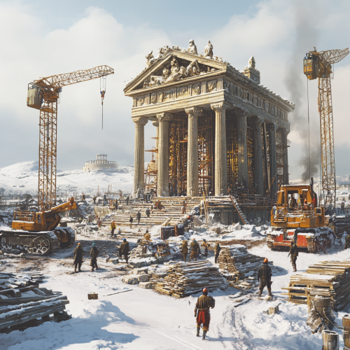 Constructing a Temple in Winter Snow