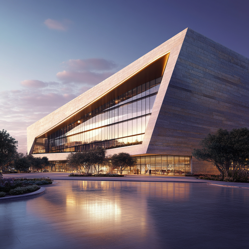 Contemporary sports arena with metallic and stone design