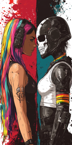 Contrasting Cyberpunk Characters in Lively Colors