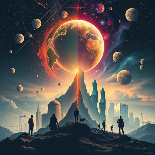 Contrasting Utopian and Dystopian Future Worlds Poster