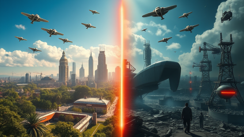 Contrasting Utopian and Dystopian Futuristic Worlds