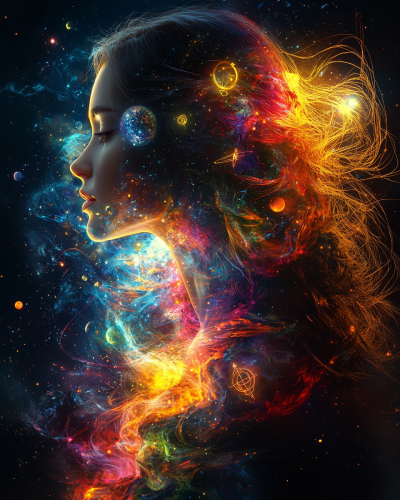 Cosmic Woman: Graceful Beauty Among Celestial Universe