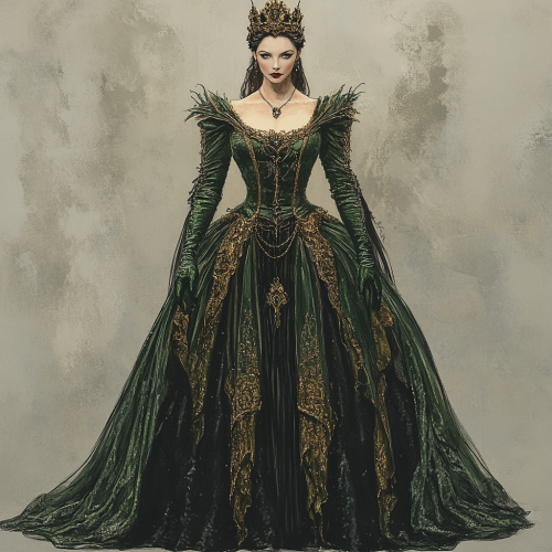 Costume sketch for Queen in Swan Lake ballet.