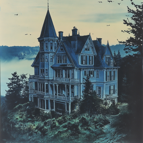 Cover of 1980s book featuring eerie Victorian manor. Cover of 1980s book featuring eerie Victorian manor.