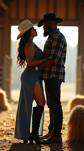 Cowboy Couple's Silhouette in Rustic Barn