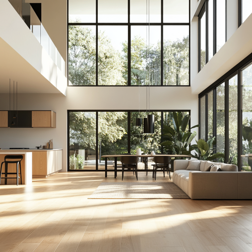 Cozy, spacious villa-style living room with modern design