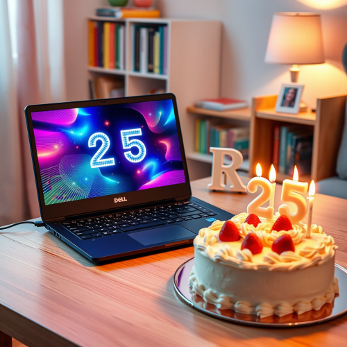 Cozy 25th Birthday Celebration with Laptop and Cake