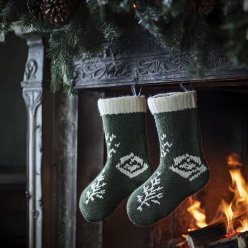 Cozy Christmas Socks Hanging on Fireplace