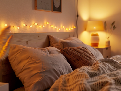 Cozy European-style bedroom with warm lighting