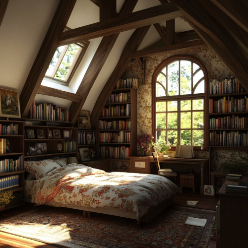 Cozy French-inspired dorm room with books and desk