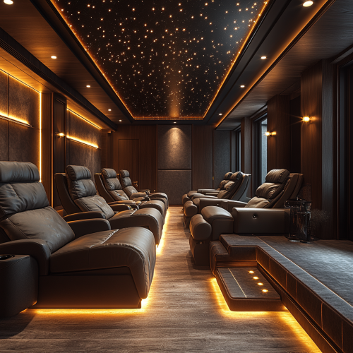 Cozy Home Theater with Star Ceiling and Reclining Seats