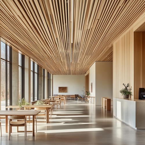 Cozy café in timber building with gallery vibe