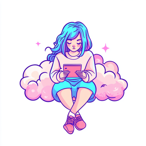 Cozy cartoon frame design with abstract clouds and neon.