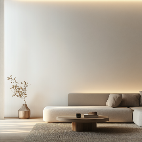 Cozy living room with warm-lit white wall. Cozy living room with warm-lit white wall.