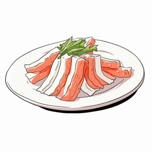 Crab Stick and Cucumber in Simple Cartoon Style
