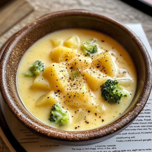 Rustic Photograph of Potato Broccoli Cheddar Soup