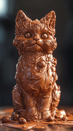 Create cat sculpture from Kinder Bueno bars, realistic details.