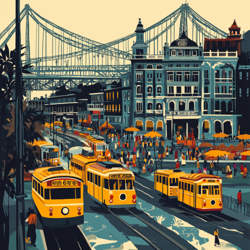Create colorful artwork of Kolkata with iconic landmarks, culture.