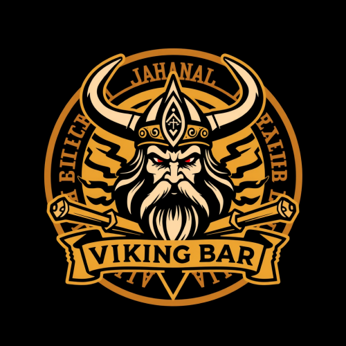 Create logo for Viking-themed bar with mead hall.
