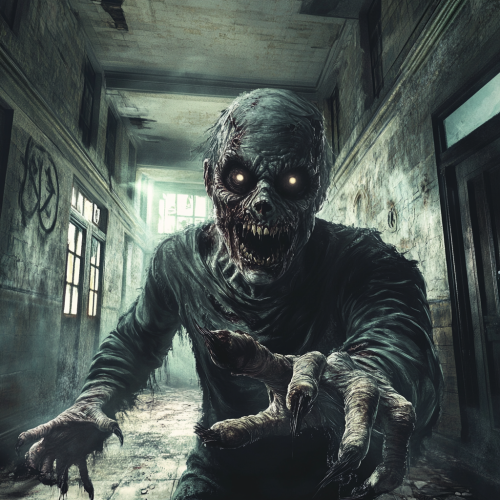 Creepy character in haunted mansion artwork