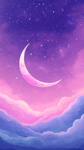 Crescent Moon in Pink and Lavender Sky