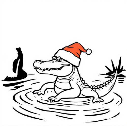 Crocodile Wearing Santa Hat in a River