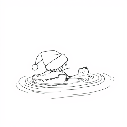 Crocodile Wearing a Santa Hat in a River Crocodile Wearing a Santa Hat in a River