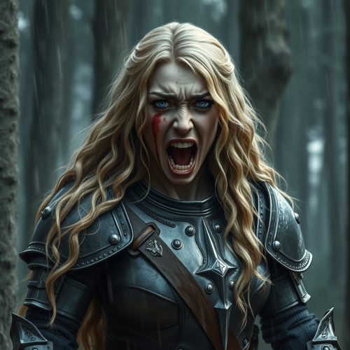 Crying knight with hooked nose in purple armor.