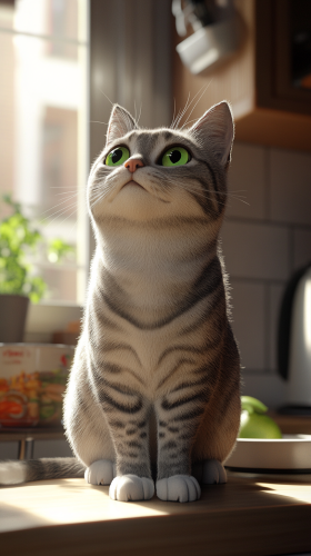 Curious Luna the Tabby Cat Watches Human Groceries