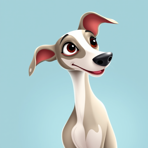 Curious White Italian Greyhound in French Animation Style
