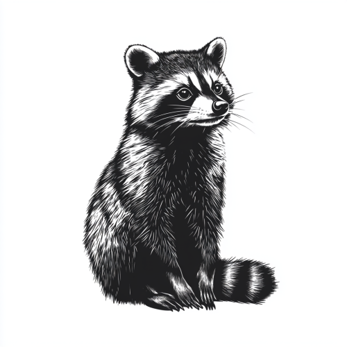 Curious raccoon playing in simple black lines