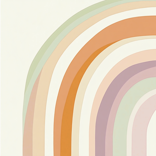 Curved rainbow in pastel colors on cream background.