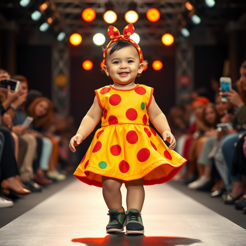 Cute Baby Modeling Pizza-Inspired Outfit on Runway