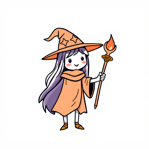 Cute Cartoon Mage with Wand Icon